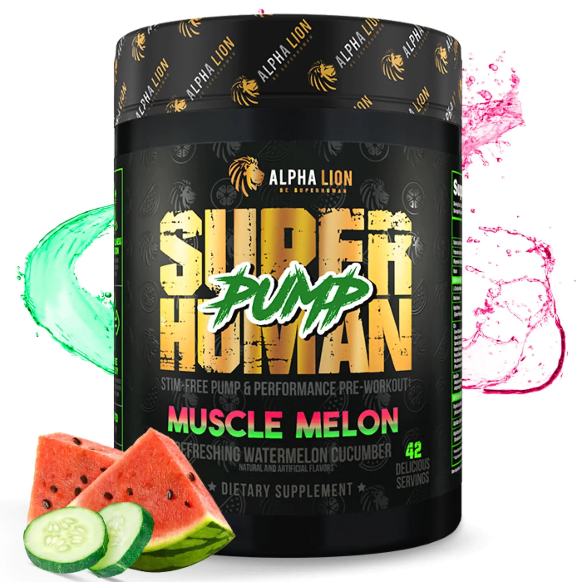 ALPHA LION Superhuman Pump Pre Workout Powder Caffeine Free & Stim Free Preworkout Supplement Nitric Oxide Booster Muscle Gainer Energy & Focus (42 Servings Muscle Melon Flavor)
