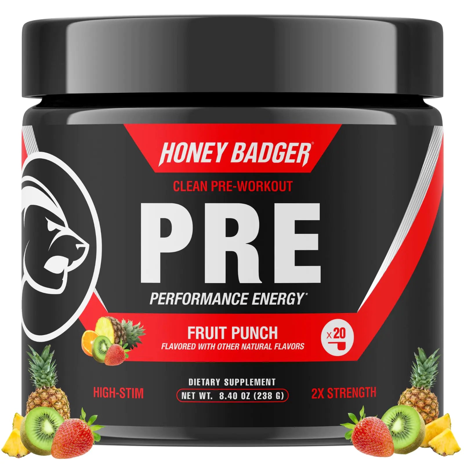 Honey Badger Pre Workout Powder Keto Vegan Preworkout for Men & Women Beta Alanine & Caffeine Sugar Free Natural Energy Supplement Fruit Punch (High-Stim)