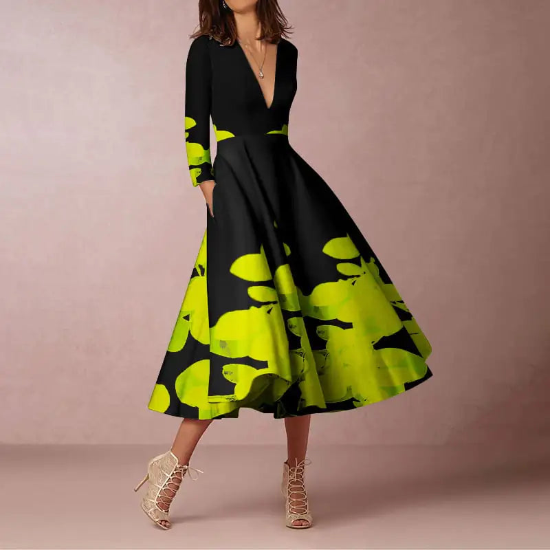 V-neck Long-sleeved Dress for Women